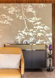 Mumbai Apartment Golden Tree Wall Close Up